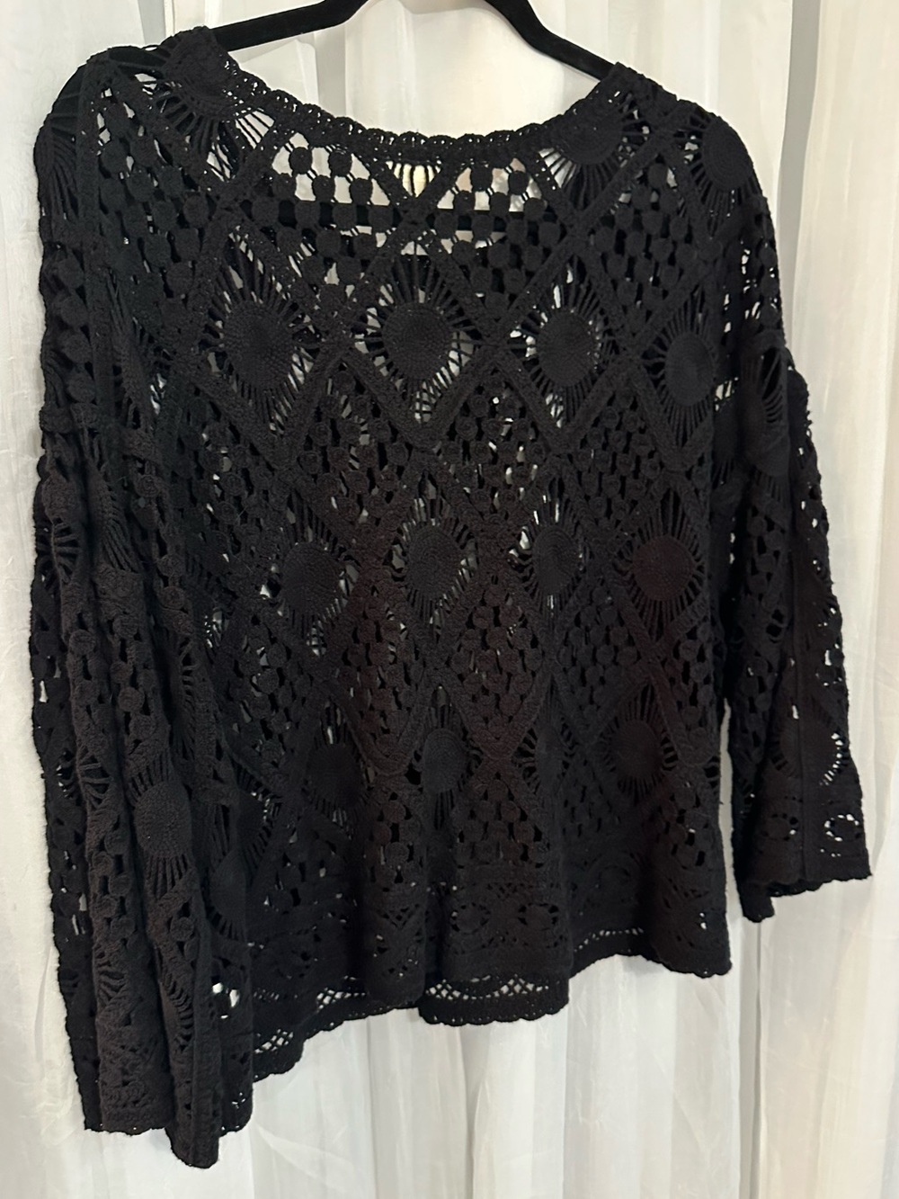 a.n.a Black Crochet Knit Top with Open Lace Motif - Picture 5 of 7